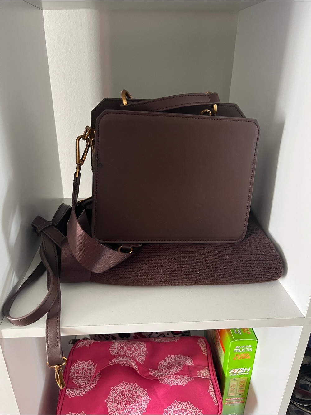 Steve Madden Chocolate Brown Box Satchel with Top Handle - Picture 6 of 6